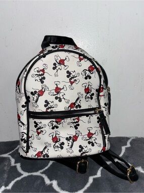 Disney Mini Backpack in White with Red and Black Mickey Print